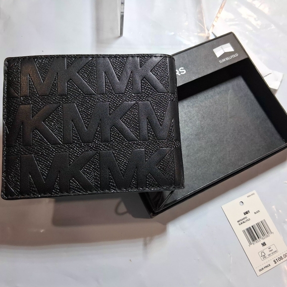 MICHAEL KORS Men's Wallet BLK/BLK/BLK "ANDY" RAISED MK All-Over BRAND-NEW wtags - Picture 5 of 12